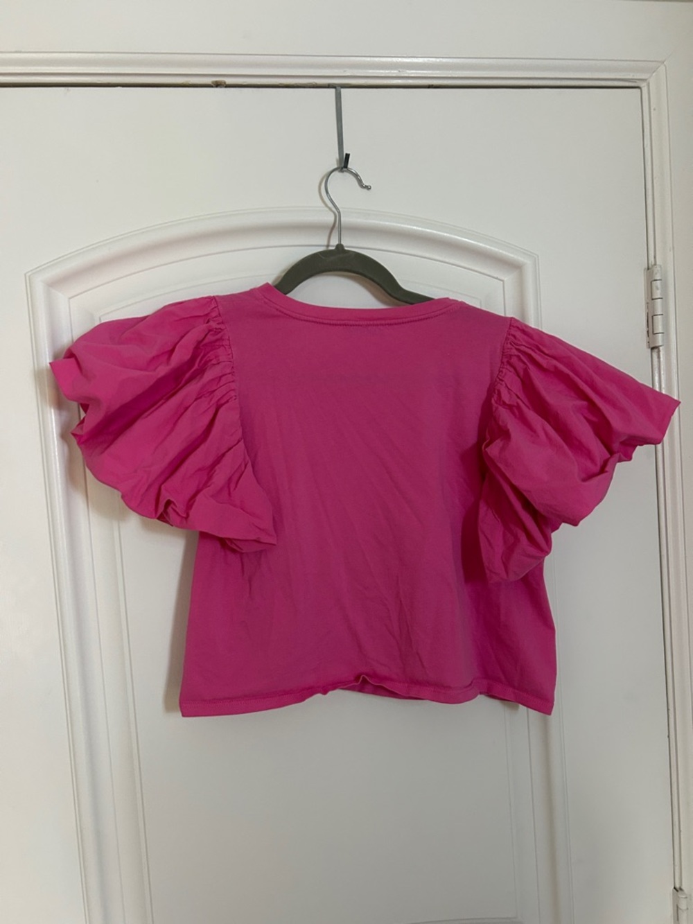 Zara Pink Ruffle Sleeve Cropped Tee - Picture 2 of 3